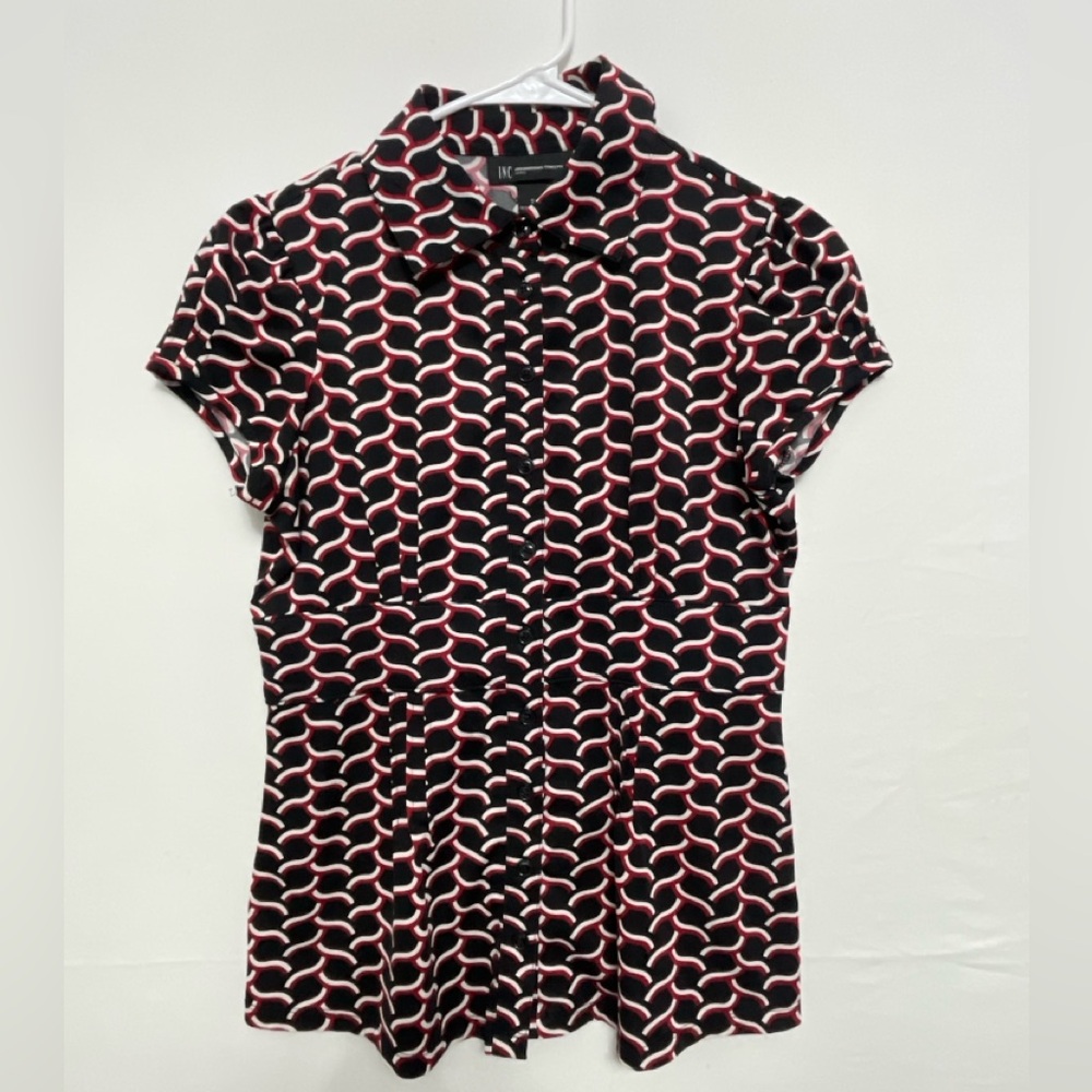 INCInternational)Concepts PetiteButtonFrontBlouseGeometricPrint Black Red(A166✨